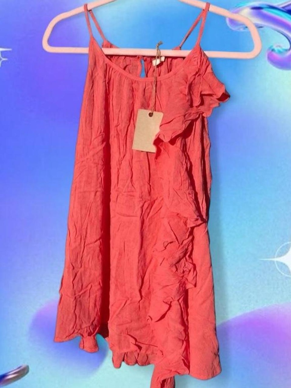 easel Rayon Coral Ruffle Tank Top